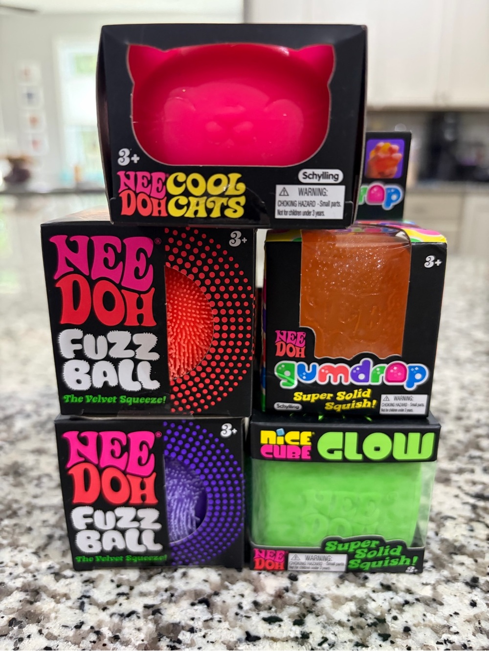 Lot of (4) Needoh Cool Cat, Fuzz Balls, Gumdrop, and Glow Nice Cube NIB